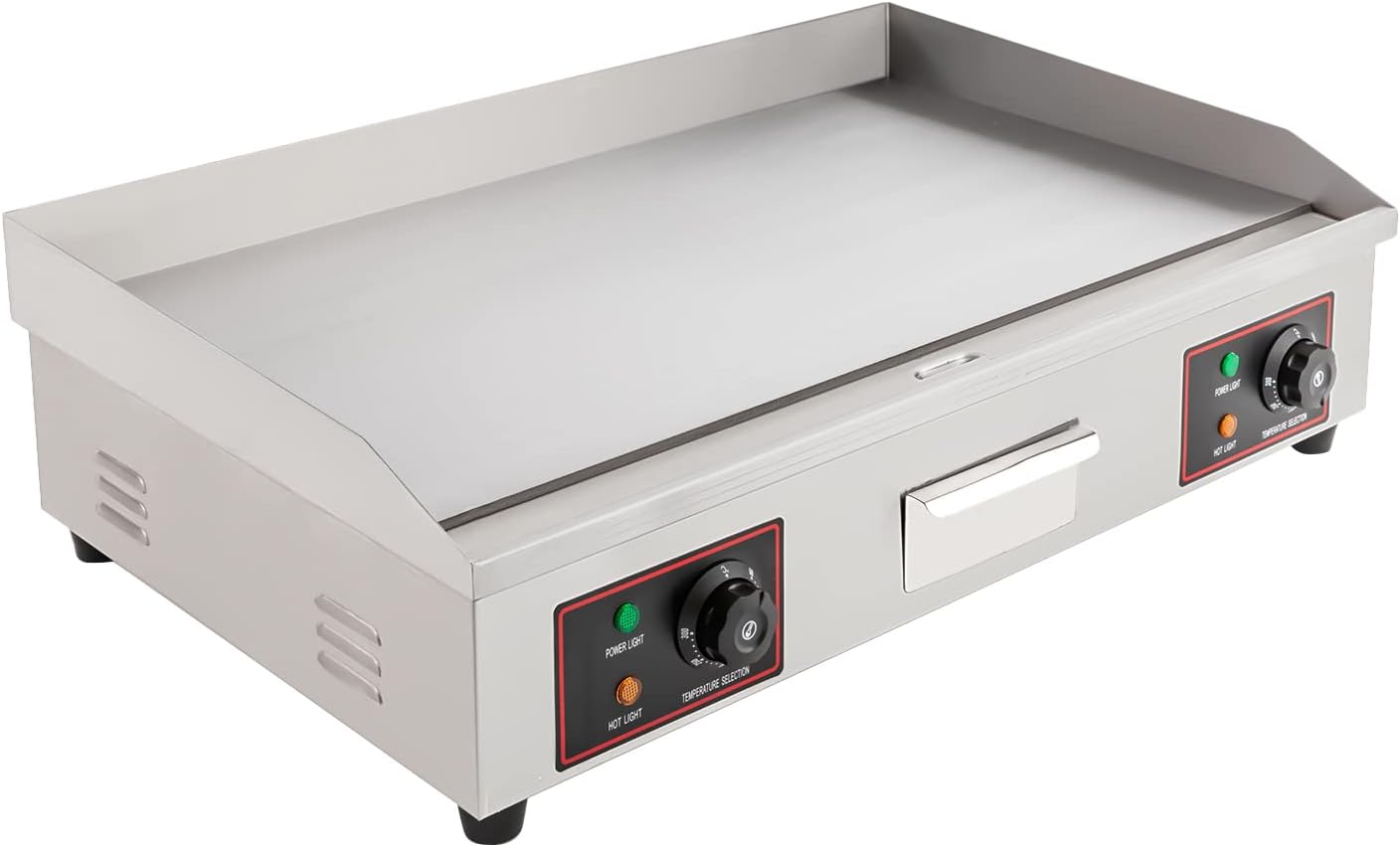 Electric Countertop Flat Top Griddle, 3000W Electric Flat Top Grill, Stainless Steel Commercial Griddle with Adjustable Temperature Control & Dual Annular Heating Tubes for Home Restaurant