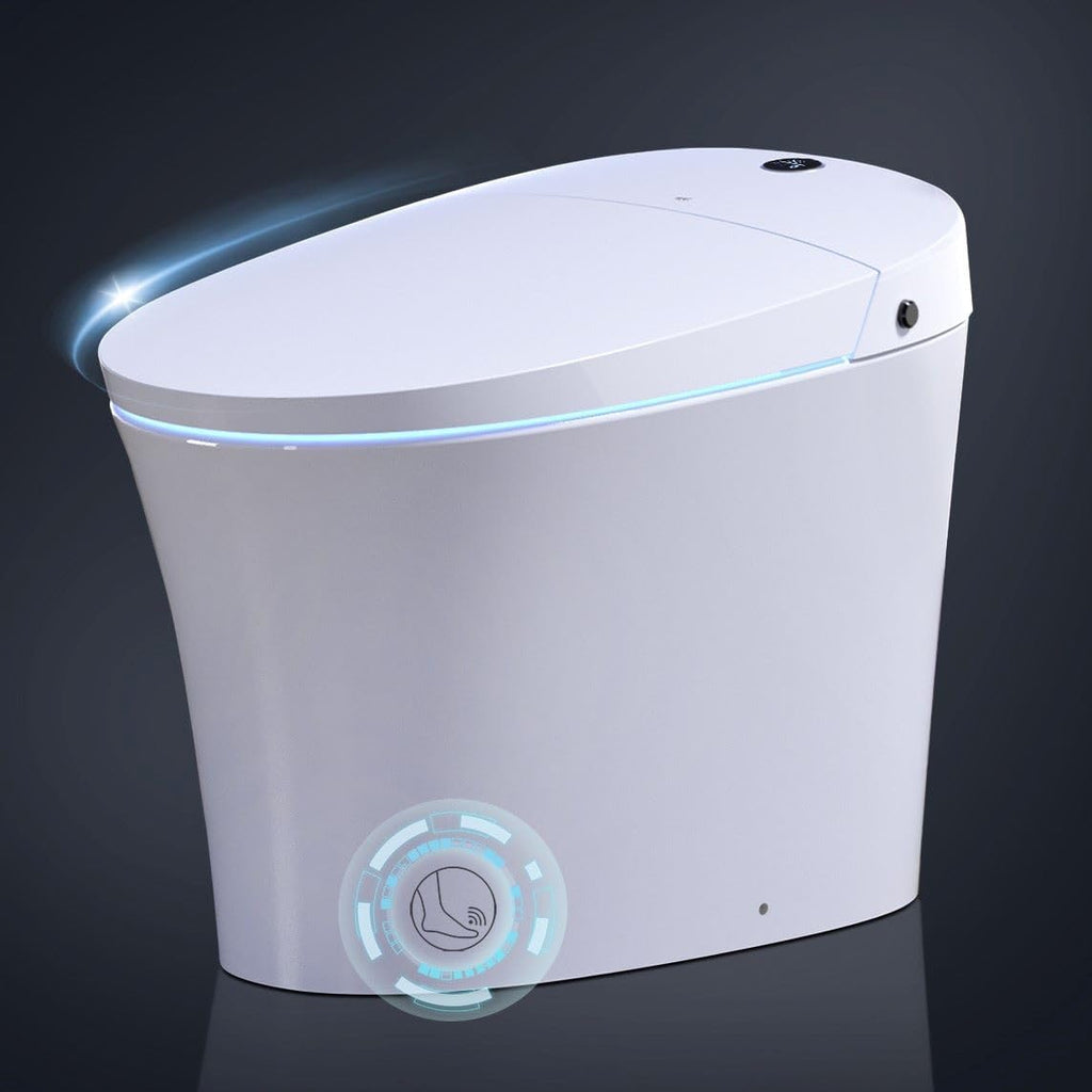 R&T Smart Toilet with Bidet Build in, One Piece Modern Toilet for Bathroom, Elongated Tankless Tolilets with Auto Flush, Night Light, Heated Seat, Warm Water, Air Dryer, Deodorization E16