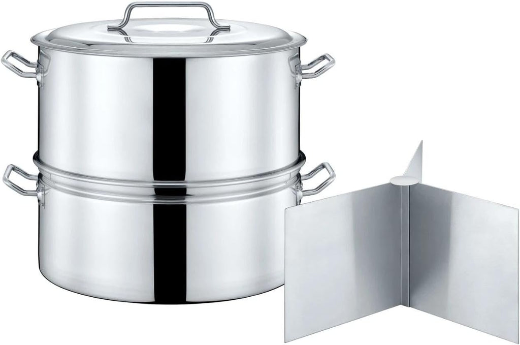 For Extra Large Outdoor Stainless Steel Stock Pot Steamer and Braiser Combo, 24QT