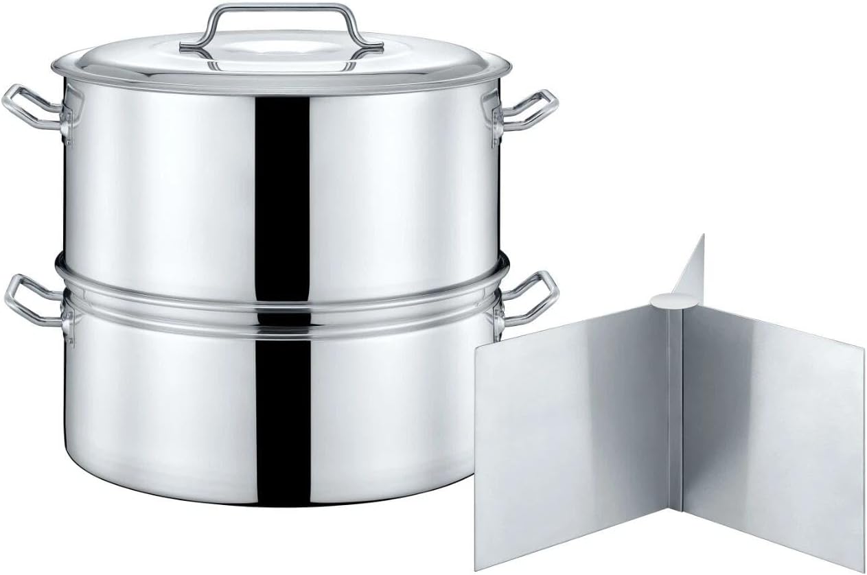 For Extra Large Outdoor Stainless Steel Stock Pot Steamer and Braiser Combo, 24QT