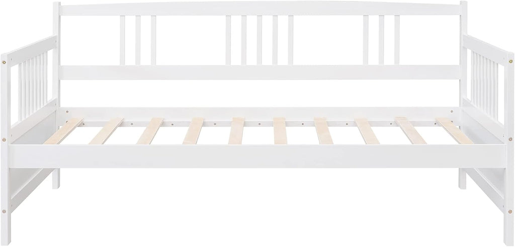 Merax Daybed with Trundle Bed Wooden Slats Support Modern Living Daybed with Rails, Twin Size, White