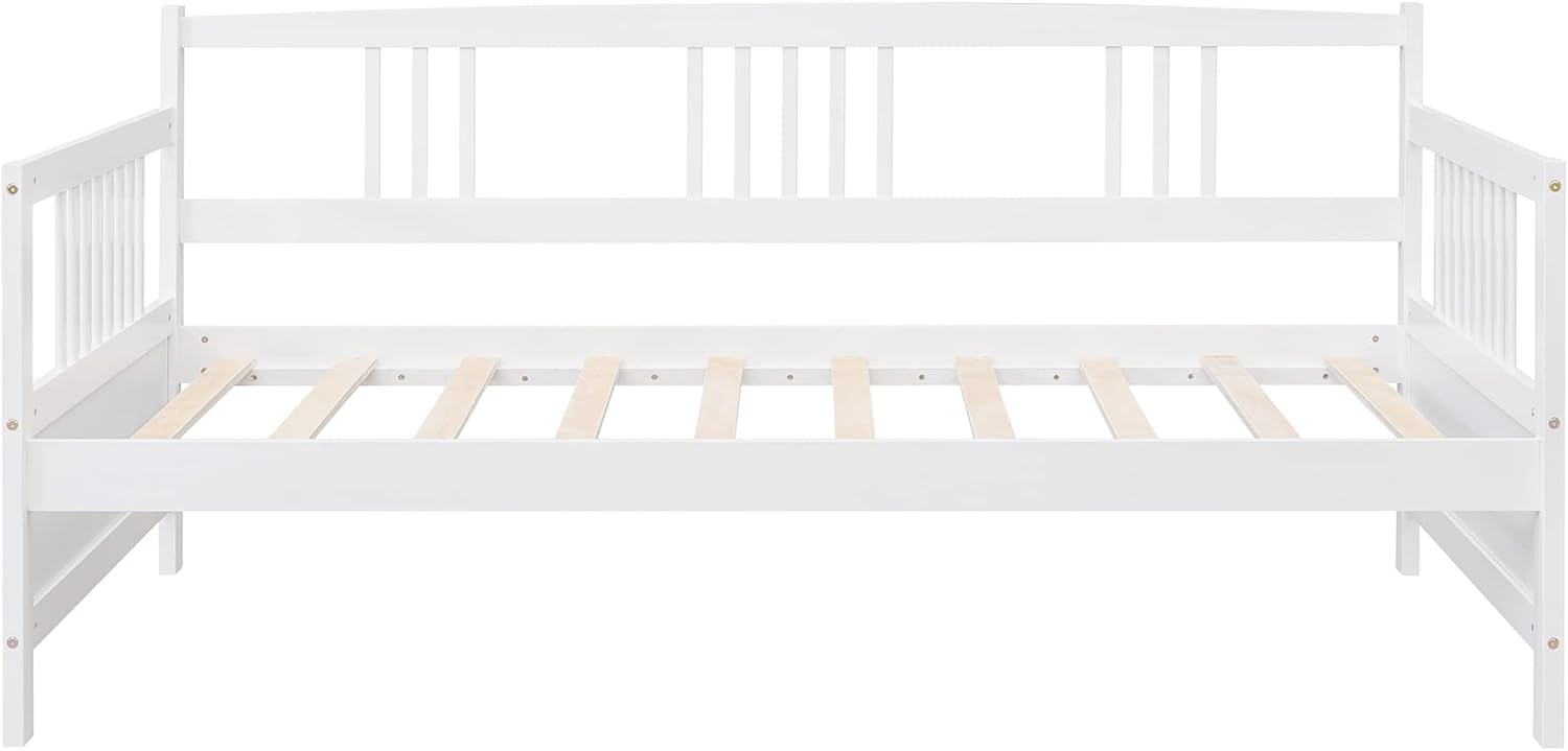 Merax Daybed with Trundle Bed Wooden Slats Support Modern Living Daybed with Rails, Twin Size, White