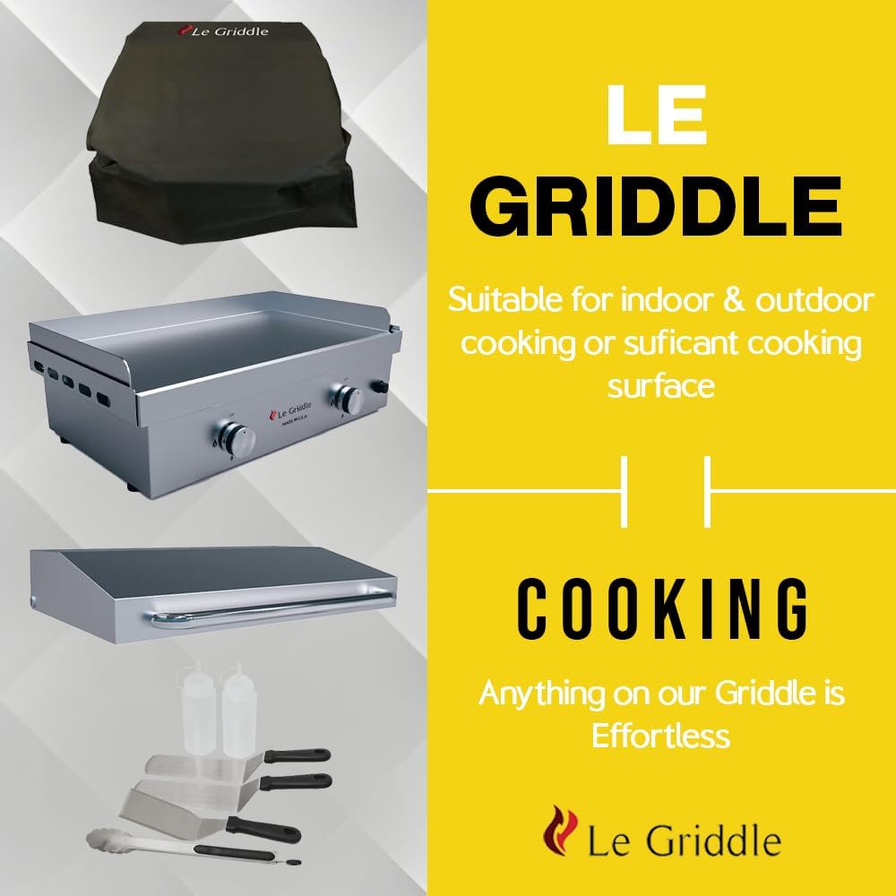 Le Griddle| 30 Inch Built-In Gas Griddle With 2 Burner | Package 1 (Natural Gas) Set With Burner Lid, Starter Kit-Tools & Cover