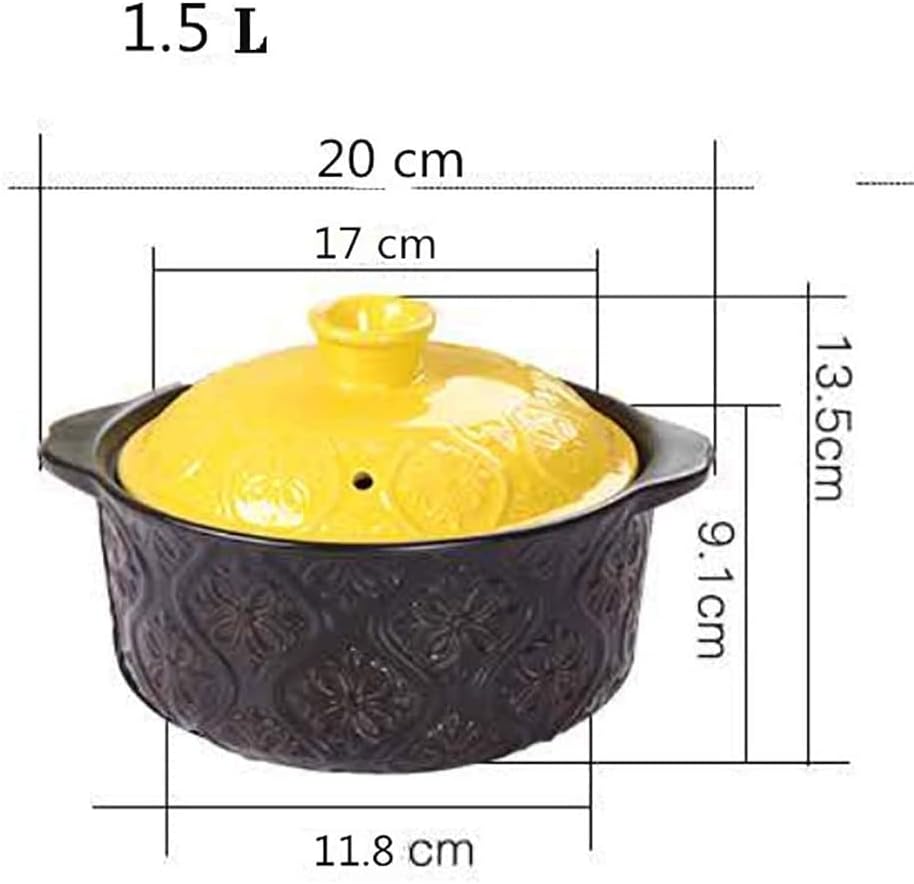 Clay Pot Stockpot,Ceramic Casserole with Lid and Handle Braiser Pan Healthy Saucepan for Braising Slow Cooking Bibimbap Black A 6.3quart (Black 1.05Quart)