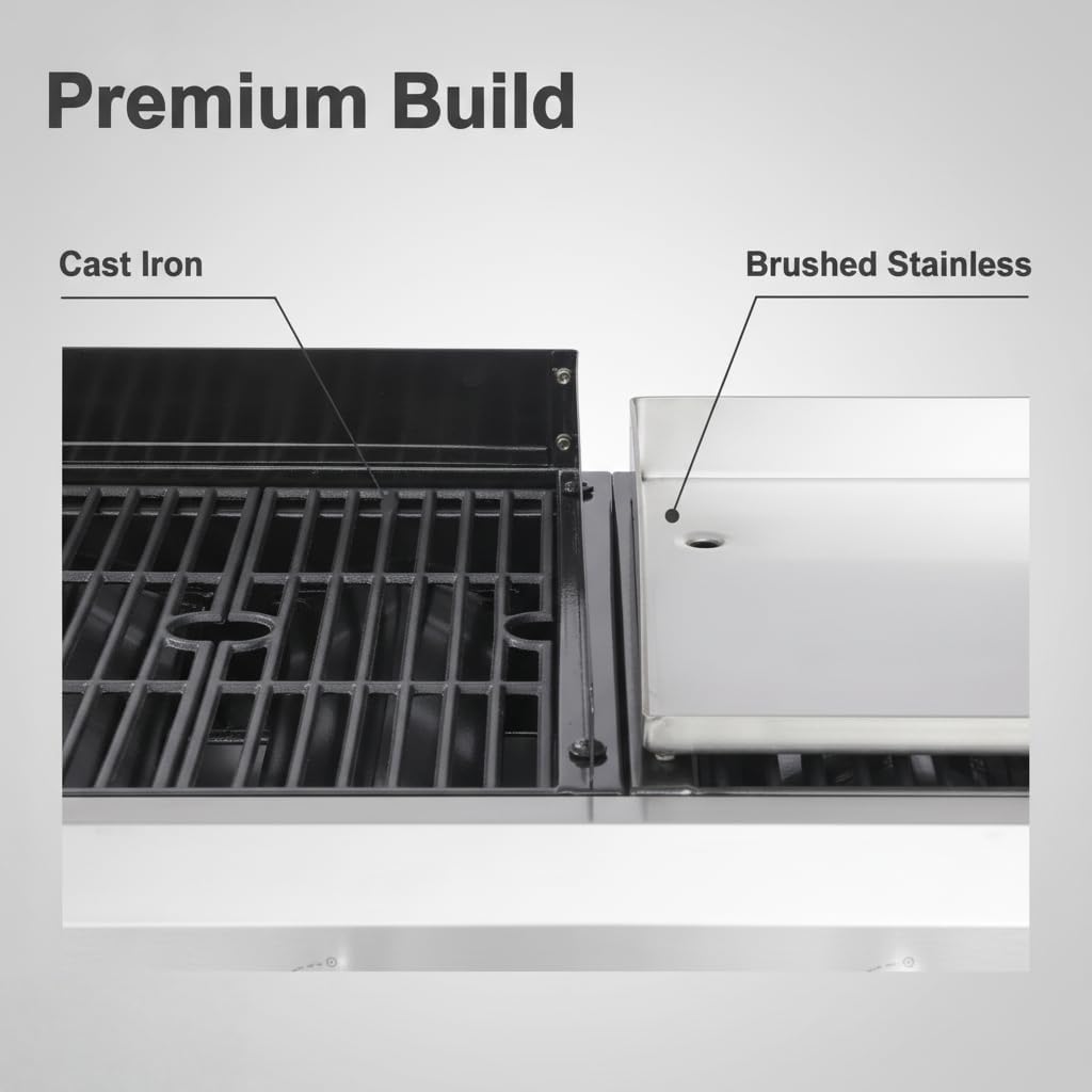 4-Burner Propane Gas Grill & Plancha Combo - 38,240 BTU Outdoor Flat Top Grill with Cast Iron Grids, 56.5' Stainless Steel
