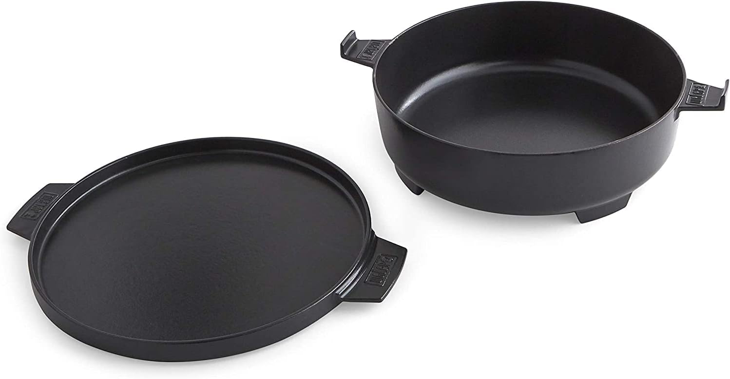 Weber Duo Dutch Oven, 7.25 Qt – Multi-Purpose Porcelain‑Enameled Cast‑Iron Dutch Oven & Flat‑Top Griddle-Style Lid