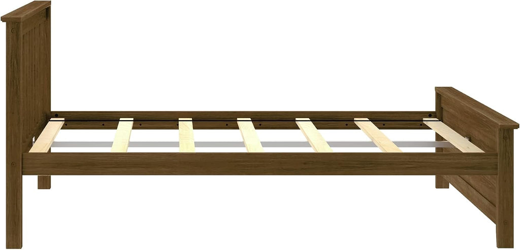 Max & Lily Full Size Bed Frame with Slatted Headboard, Solid Wood Platform Bed for Kids, No Box Spring Needed, Easy Assembly, Walnut