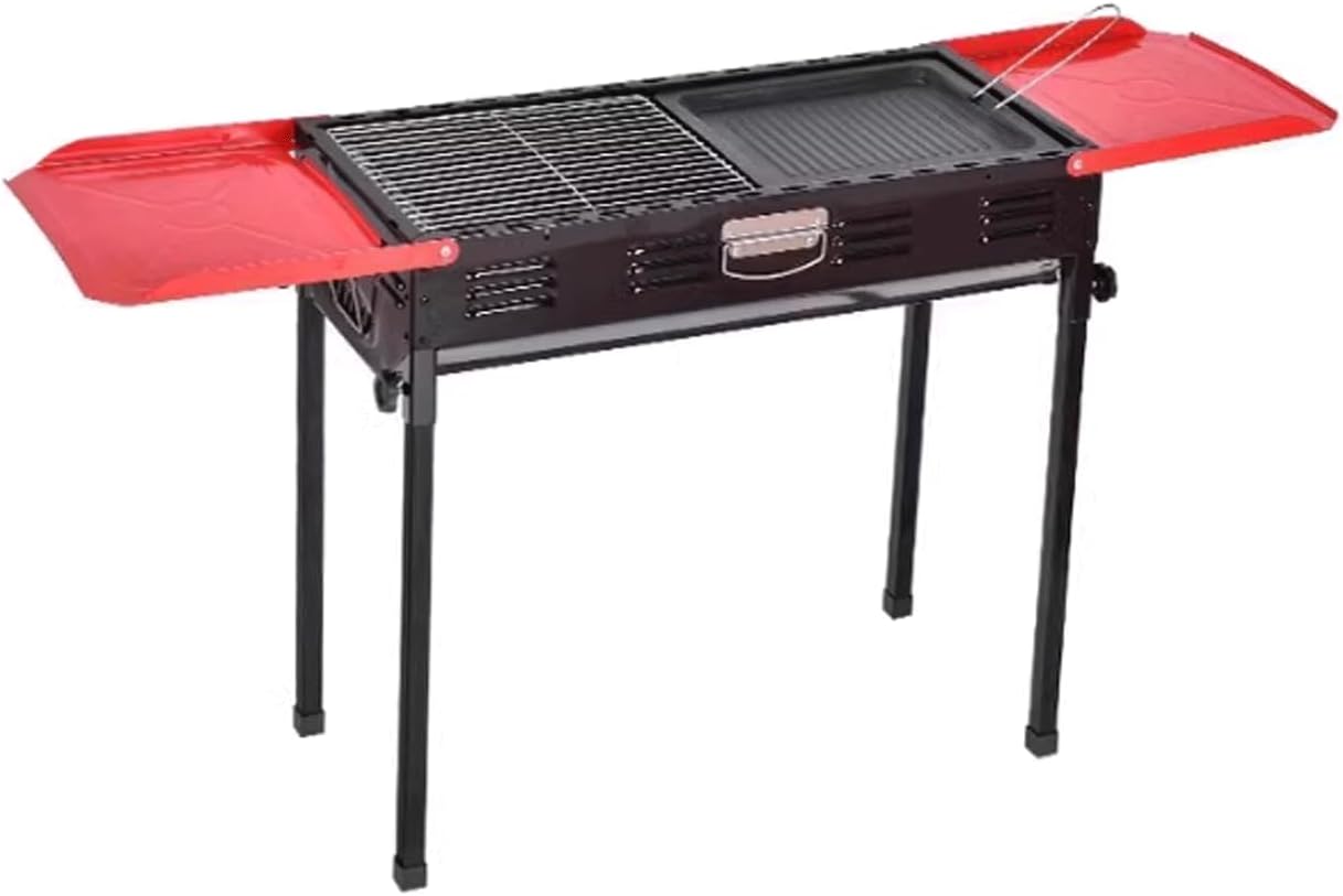 Portable Barbecue Grill with Side Table Outdoor Folding BBQ Grill and Griddle Combo Stainless Steel Charcoal Grill for Camping Picnic Patio