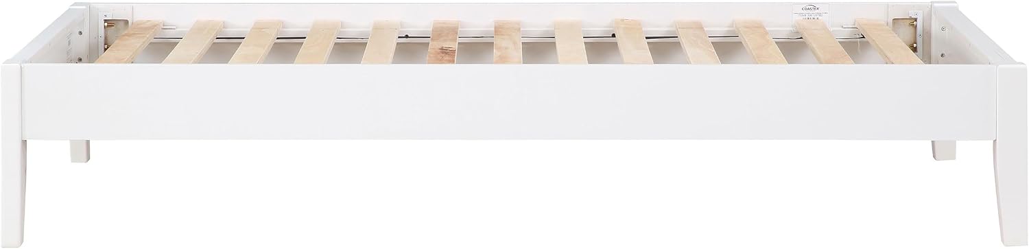 Coaster Home Furnishings - Hounslow - Wood - Universal Platform Bed with Fully Slatted Mattress-Ready Design, Contemporary Style and Center Rail - Bedroom - Twin Size - White - 306128T