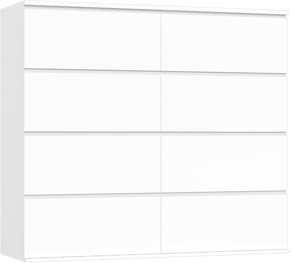 FINETONES 8 Drawer Dresser for Bedroom, White Dresser Double Chest of Drawers, Modern Wood Dressers with Deep Drawers for Living Room,White