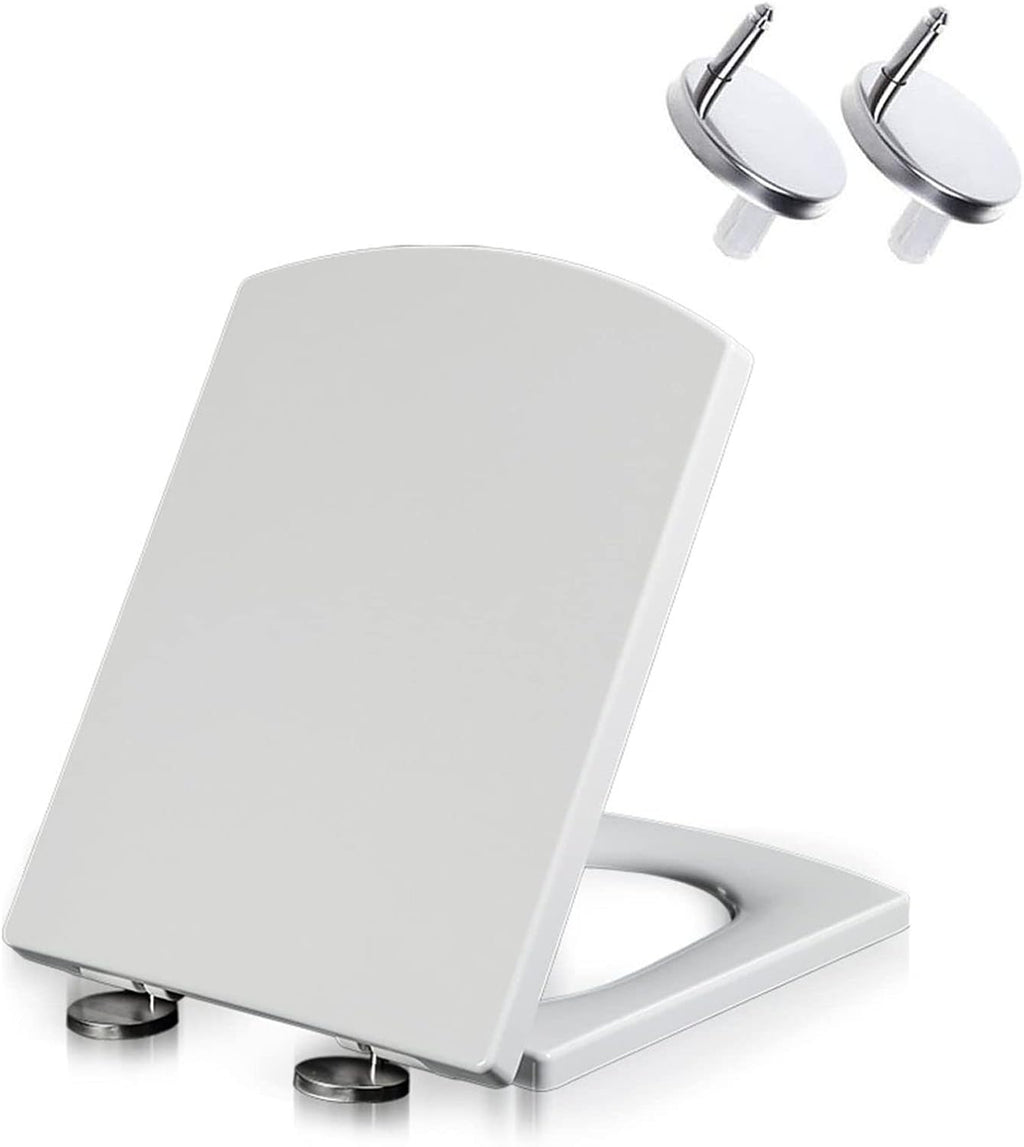 Soft Close Toilet Seat with Quick Release Hinge - White PP Material Rounded Design Easy Clean Top Fixing