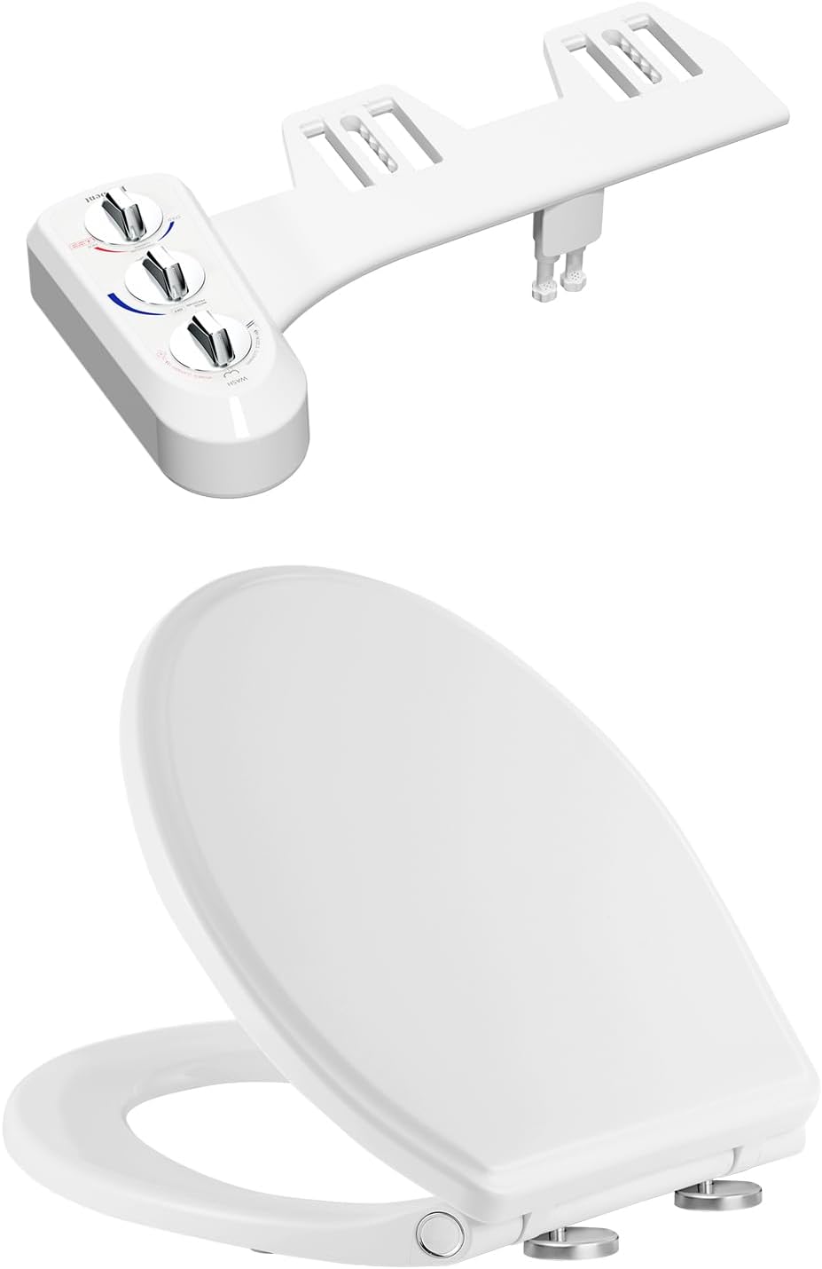 Hibbent Premium Round Toilet Seat with Cover(Oval) Quiet Close with Bidet Attachment for Toilet