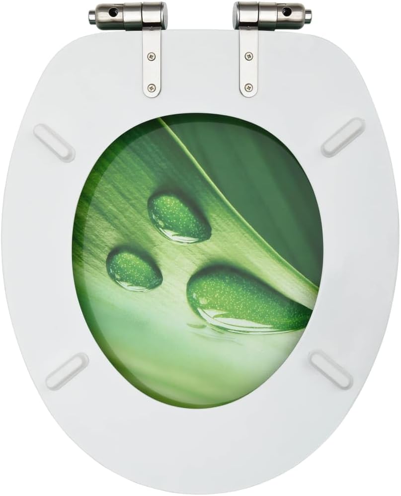 WC Toilet Seats with Soft Close Lid 2 pcs MDF Green Water Drop Design Toilet & Bidet Seats