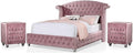 Furniture of America FOA Cyndi 3pc Pink Fabric Bedroom Set- Full + 2 Nightstands and Care Kit