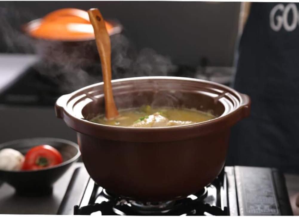 Clay Pot Stockpot,Ceramic Casserole with Lid and Handle Braiser Pan Healthy Saucepan for Braising Slow Cooking Bibimbap Black A 6.3quart (Brown 2.64Quart)