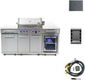 Mont Alpi Premium 70'W x 24'D x 46'H Stainless Steel Outdoor Kitchen Island with Refrigerator + 32'W 4-Burner BBQ Grill + Accessory Bundle - Natural Gas Conversion Kit + Griddle Plate + Charcoal Tray
