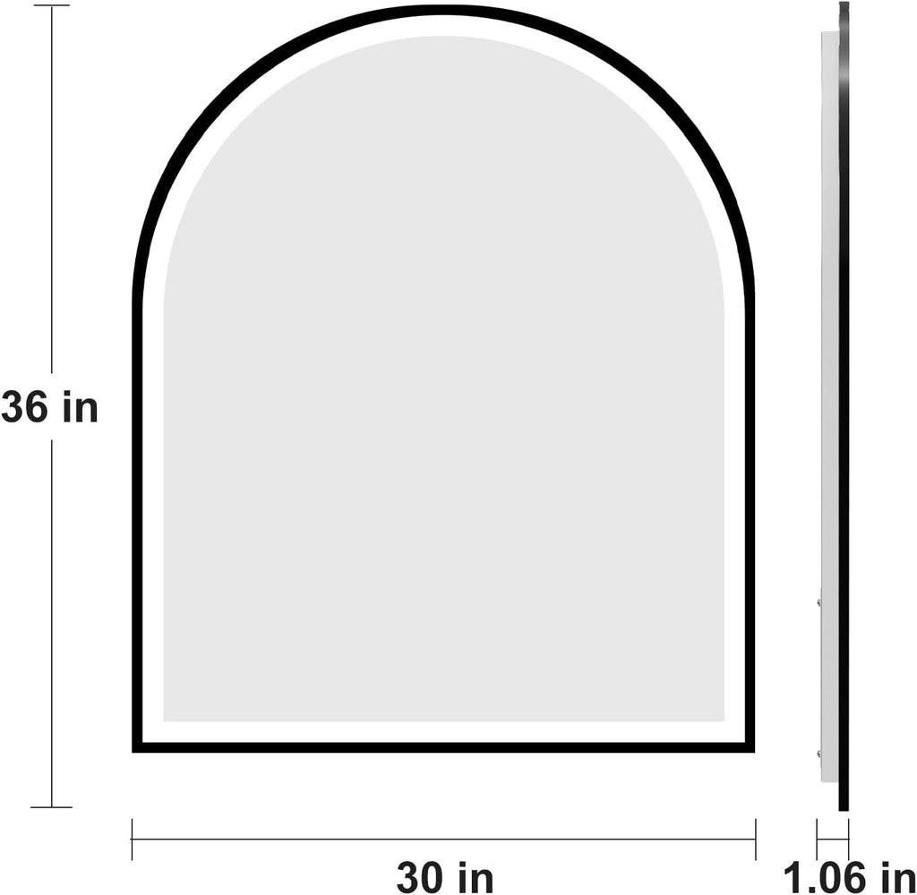 30.1'x36.1' Arched LED Mirror for Bathroom,Black Lighted Bathroom Mirror with Lights-Fogless, Dimmable, 3 Color Changing, Shatterproof, Touch Sensor