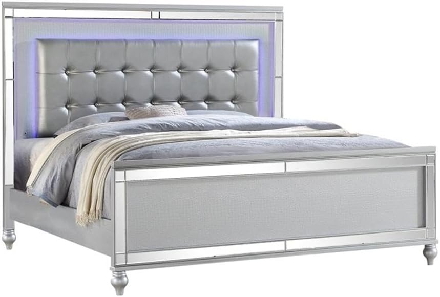 Sterling Full 4 PC LED Bedroom Set Made with Wood in Silver Color