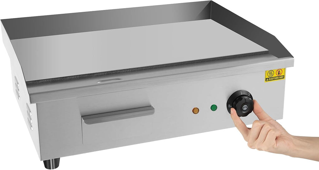 Commercial Electric Griddle, 3000W Countertop Flat Top Griddle, Stainless Steel Teppanyaki Grill w/Iron Cooking Plate, 122-572℉ Adjustable Temp Control