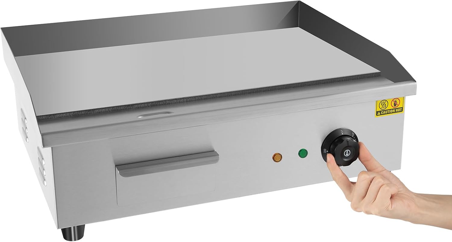 Commercial Electric Griddle, 3000W Countertop Flat Top Griddle, Stainless Steel Teppanyaki Grill w/Iron Cooking Plate, 122-572℉ Adjustable Temp Control