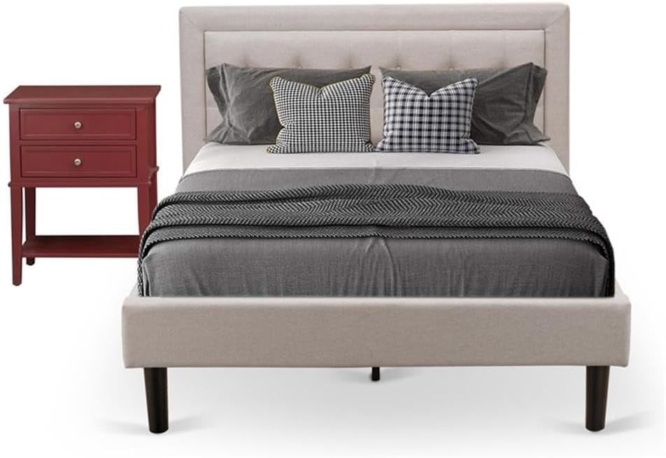East West Furniture FN08F-1VL13 2-Pc Fannin Bed Set with 1 Modern Bed and a Night Stand for Bedrooms - Reliable and Durable Construction - Mist Beige Linen Fabric