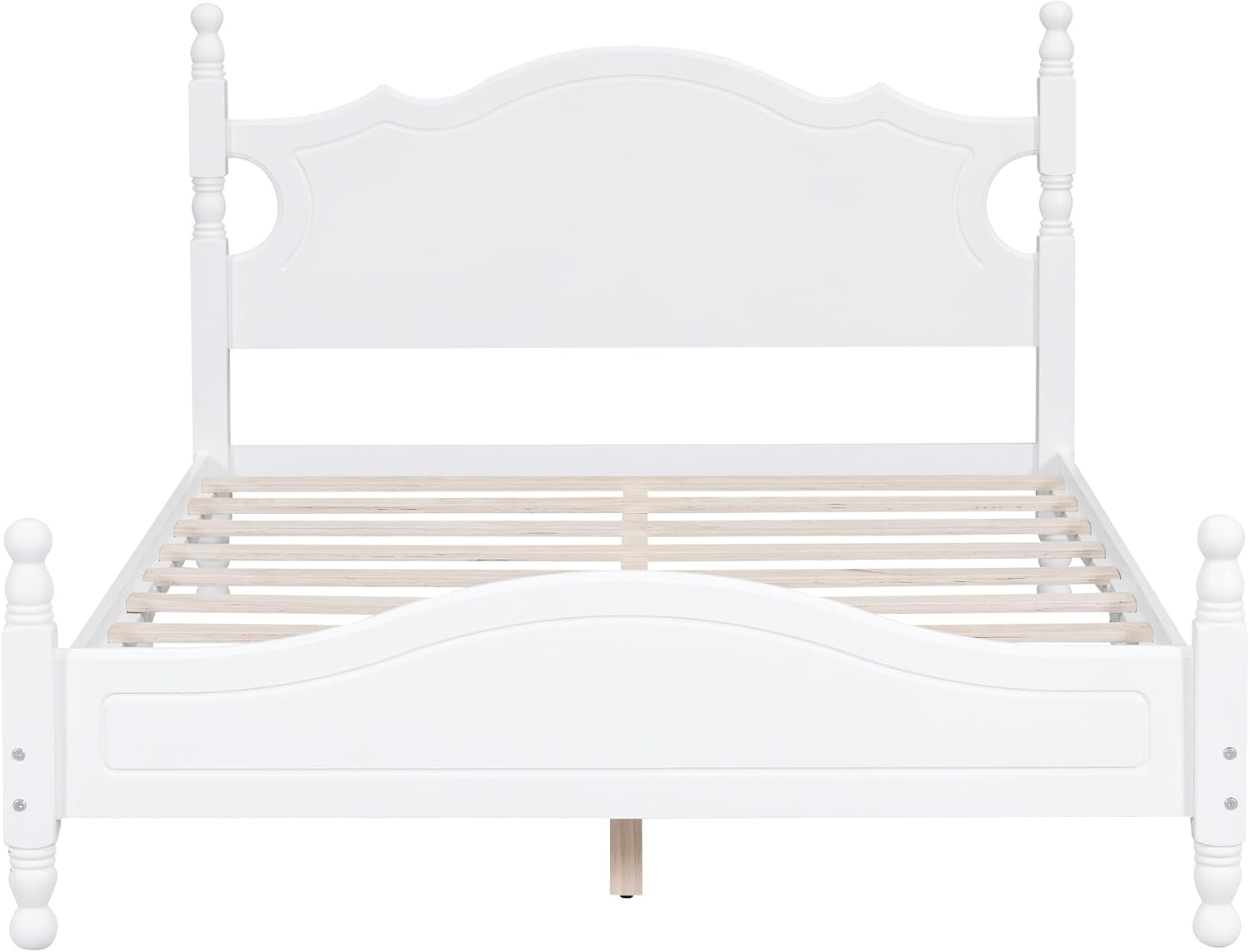 LUMISOL Vintage Full Size Spindle Bed Frame with Headboard, Mid-Century Platform Bed with Wood Slat Support for Bedroom, No Box Spring Needed, White