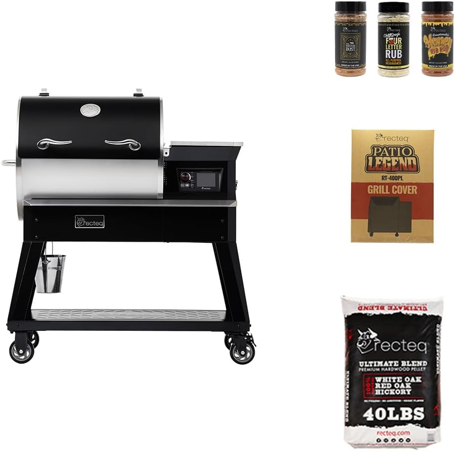 recteq Patio Legend 600 Pellet Smoker, Pellet Grill with Wifi & App Connectivity, Outdoor Smokers Grills, Wood Pellet Grills, Temp Range 180° to 700+°, Smoker Grill + Grilling Basics Bundle