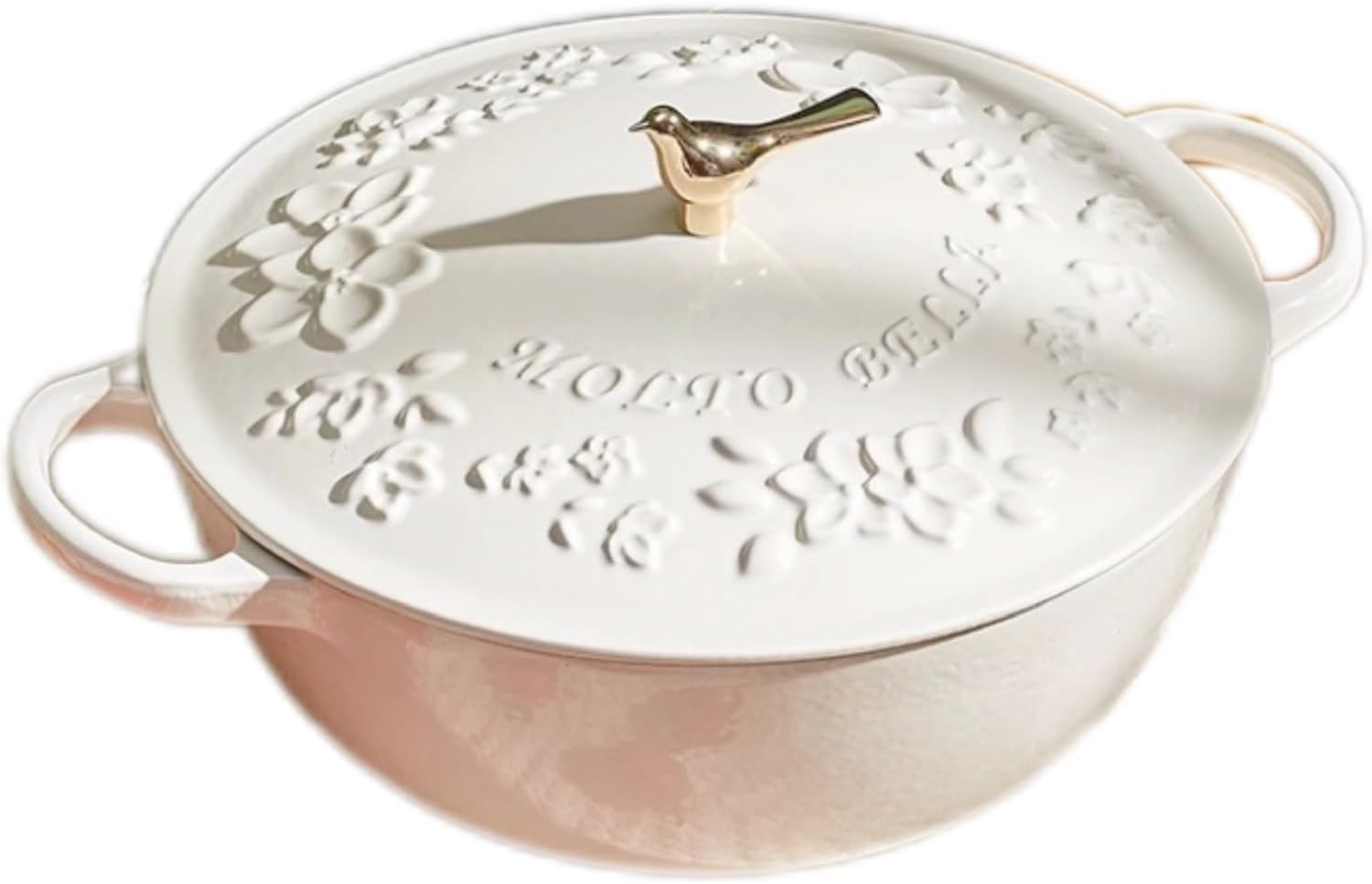 Enameled Cast Iron Dutch Oven with Lid – Non Stick Dutch Oven Pot – Sturdy Ovenproof Stockpot Cookware – Enamelled Cooking Pot – Garden Series – Oversized Handles (White) (4.5Qt)