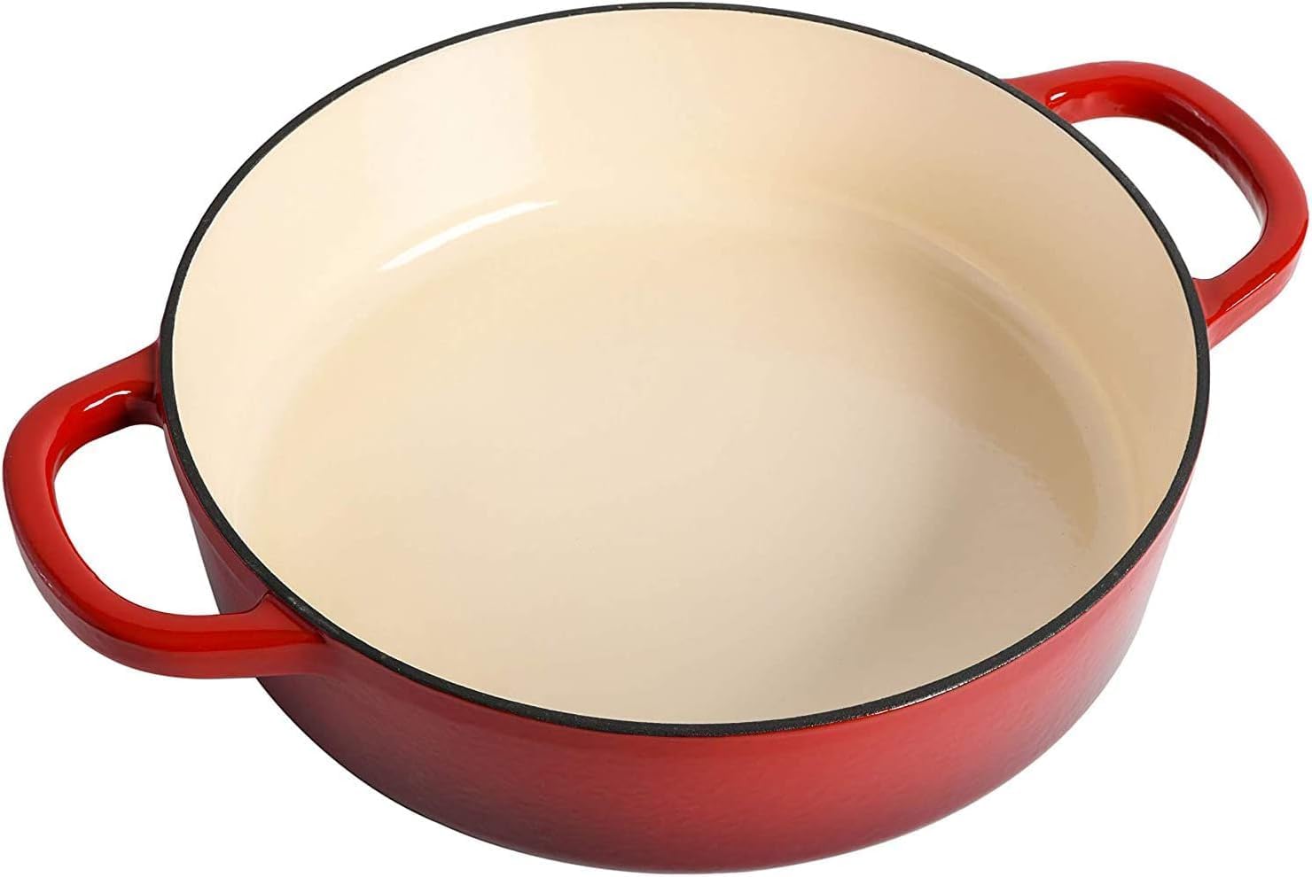 5 Quart Enameled Cast Iron Braiser Pan with Self-Basting Lid – Round Dutch Oven Casserole Dish for Roasting, Simmering & Baking – Oven Safe with Large Handles for Easy Lifting (Red)