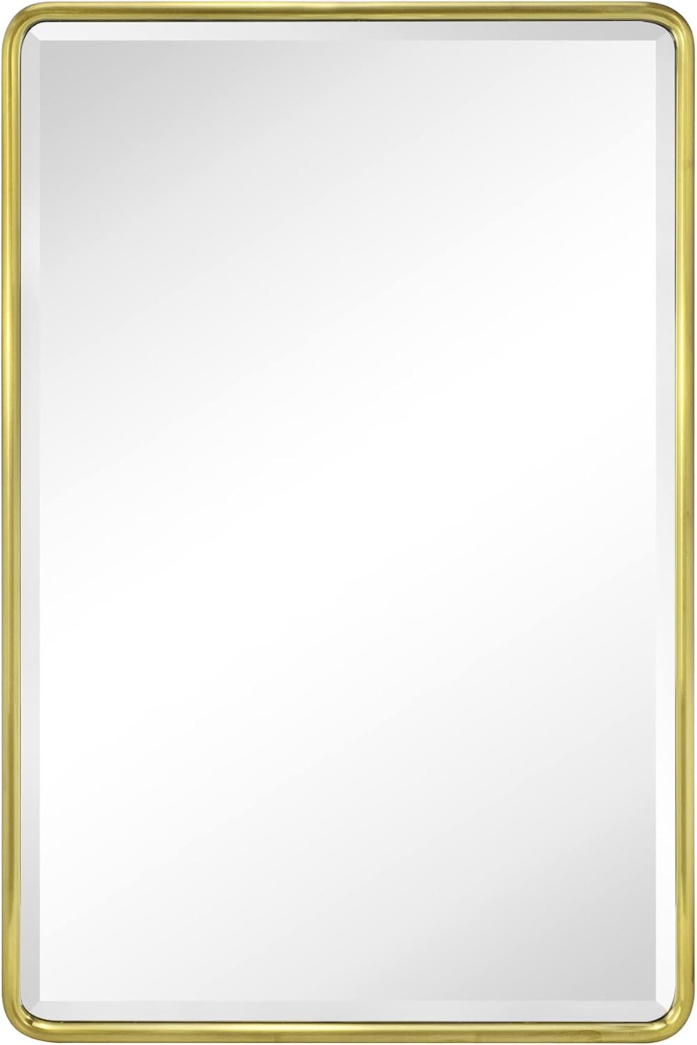 TEHOME Farmhouse Brushed Gold Metal Framed Recessed Bathroom Medicine Cabinet with Mirror Rounded Rectangle Medicine Cabinet with Beveled Mirror 16x24''