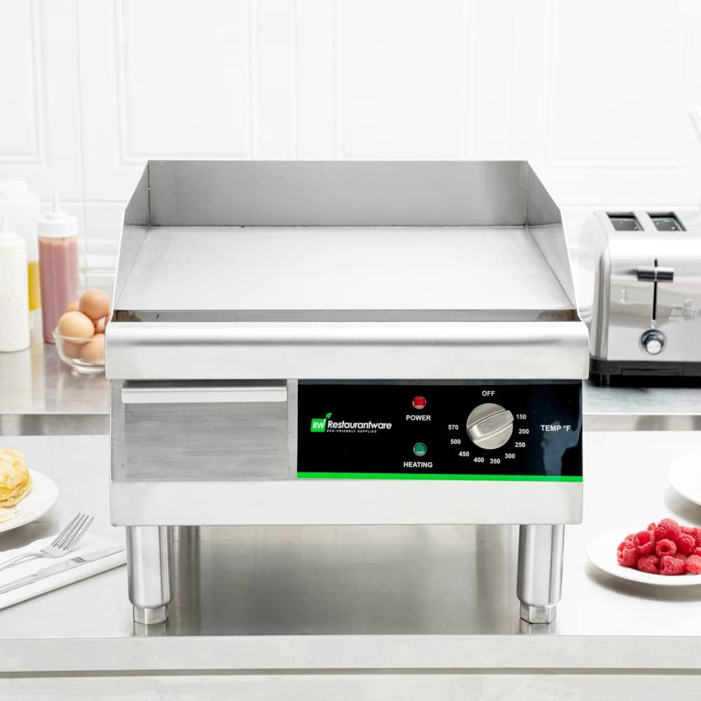 Restaurantware Hi Tek Electric Griddle 1 Durable Countertop Griddle - 120V 1750W Operation Stainless Steel Griddle With Grease Tray Adjustable Temperature