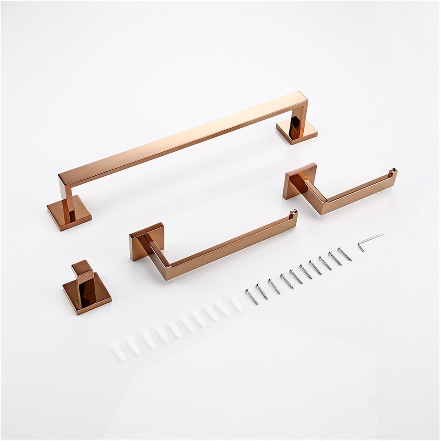 RAHBI Rose Gold Bathroom Accessories Set Wall Mount Shelf Toilet Bath Hardware Paper Holder Towel Bar Rack Rail Rod Robe Hook Hanger Leisurely (Color : 4 Piece Set)