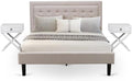 East West Furniture FN08Q-2HAE0 3-Piece Fannin Bedroom Furniture Set with 1 Modern Bed and 2 Mid Century Modern Nightstands - Reliable and Durable Construction - Mist Beige Linen Fabric
