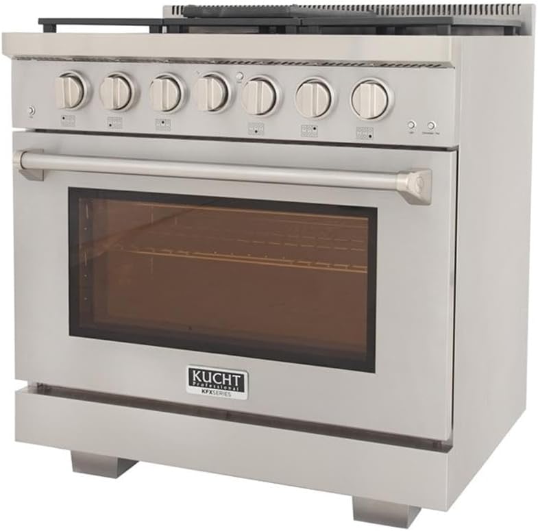 Pemberly Row 36' Propane Gas Range, Stainless Steel Finish, 6 Sealed Burners, True Simmer Burners, Reversible Grill/Griddle, Convection Oven, Infrared Broiler Residential Kitchen Cooking Appliance