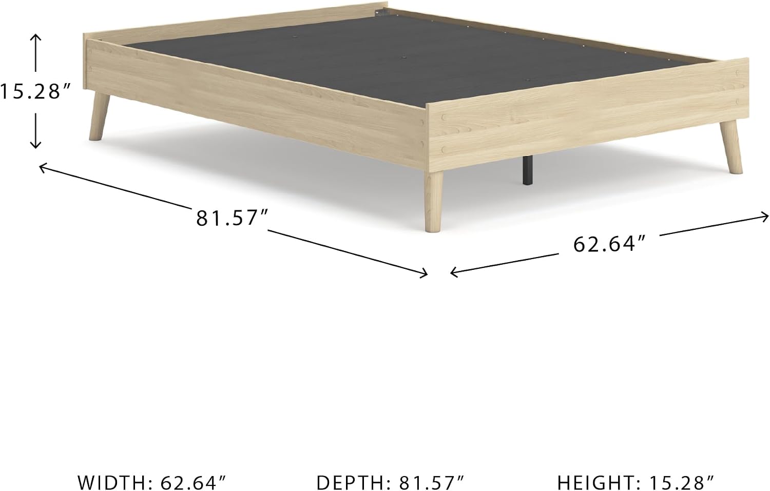 Signature Design by Ashley Cabinella Vintage Queen Platform Bed with Metal Slats and Center Support Legs, Wood, Foundation or Box Spring Not Needed, Light Brown