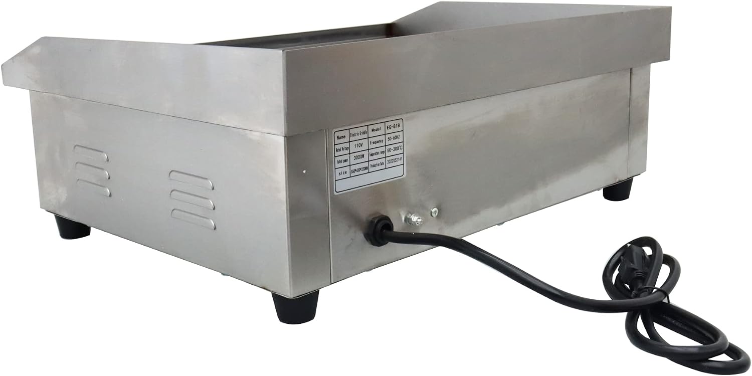 TECHTONGDA Commercial Electric Griddle Countertop Flat Top Griddle Stainless Steel Hot Plate BBQ Teppanyaki Grill Adjustable Temperature Griddle Grill for Home or Restaurant Use
