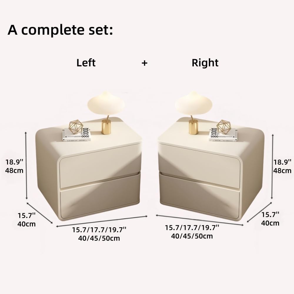 Bedside Table Set of 2 with Drawers, Simple Leather Bedside Table, Left and Right Combination Bedside Tables Suitable for Bedrooms(Beige,Medium)