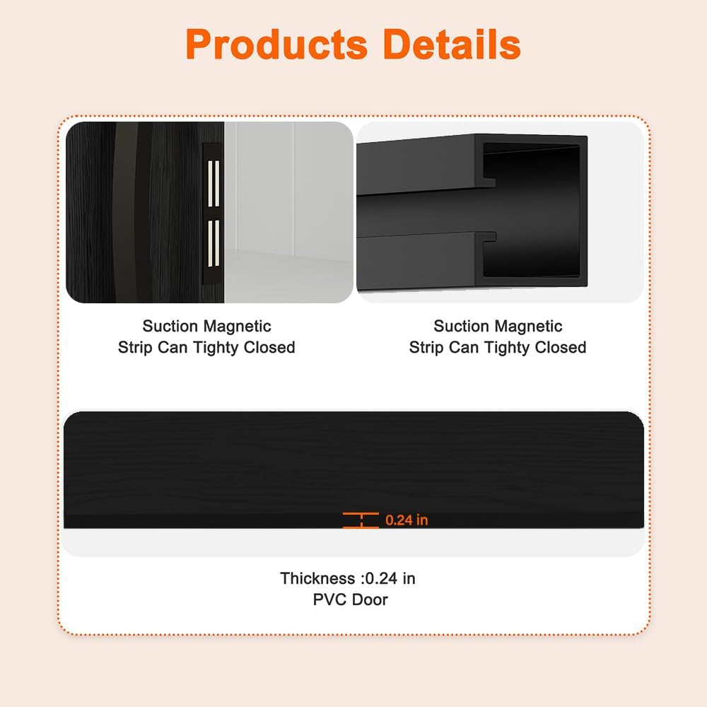 96' x 80' PVC Accordion Doors with Strong Magnet for Closes Tightly, Interior Multifold Folding Doors for Closet & Pantry, Easy to Install, Trimmable Height & Width, Protect Privacy, Black