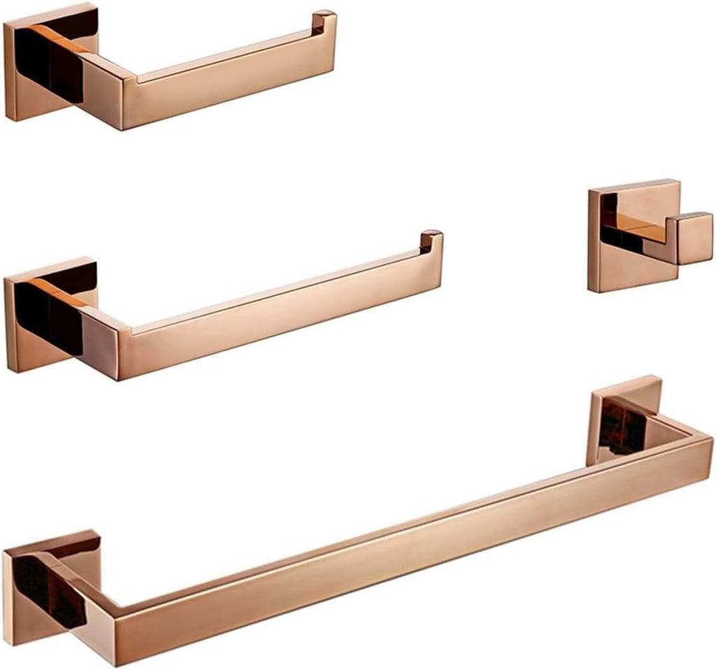 RAHBI Rose Gold Bathroom Accessories Set Wall Mount Shelf Toilet Bath Hardware Paper Holder Towel Bar Rack Rail Rod Robe Hook Hanger Leisurely (Color : 4 Piece Set)