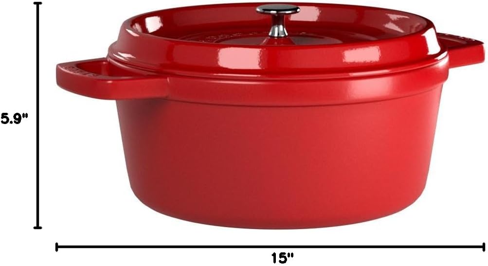 Staub Z1033-396 La Cocotte Round Cherry 10.2 inches (26 cm) Large Two-Handed Casting, Enameled Pot, Waterless Cooking, Induction Compatible