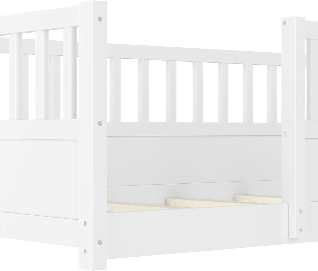 Bellemave Twin Size Montessori Floor Bed with Fence, Easy Assemble Montessori Beds for Kids, Girls, Boys, White