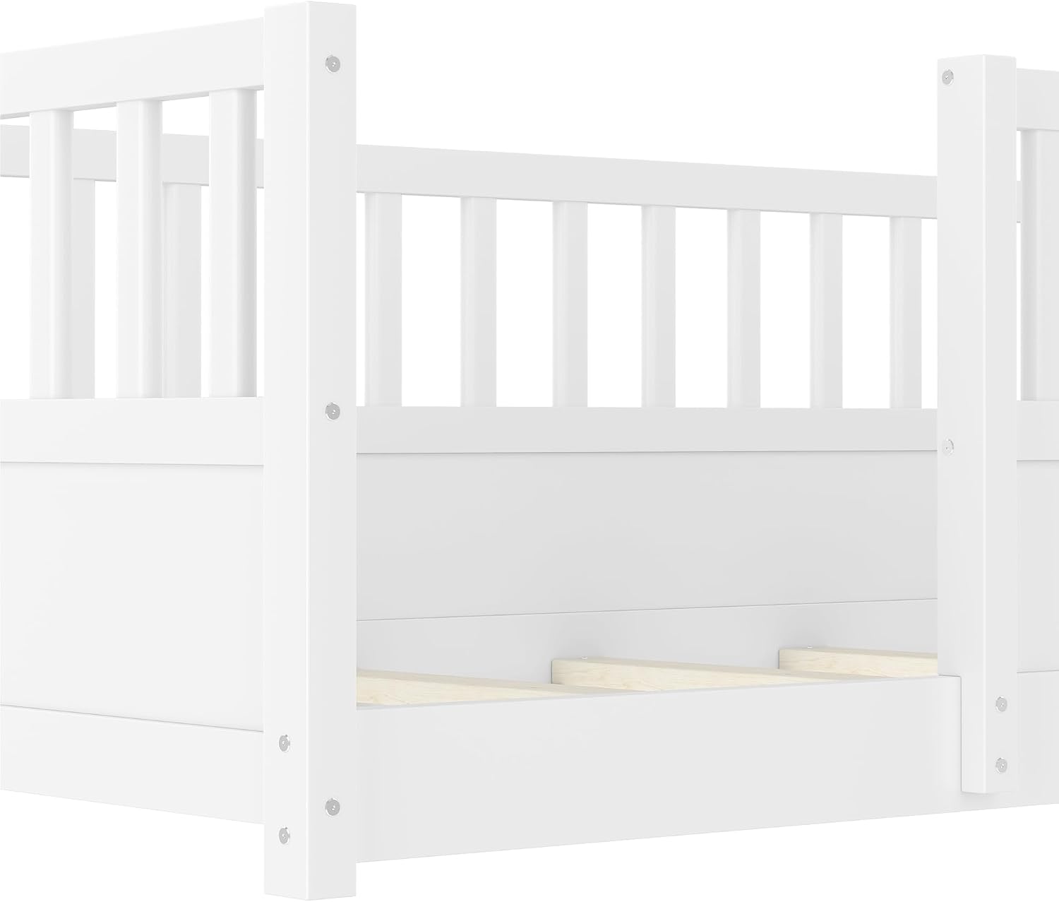 Bellemave Twin Size Montessori Floor Bed with Fence, Easy Assemble Montessori Beds for Kids, Girls, Boys, White
