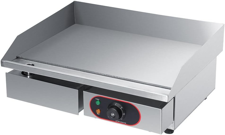 Commercial Electric Griddle Flat Top Stainless Steel Plate Countertop Hotplate Kitchen Grill BBQ Fried Pans Table-top Temp Control with Oil Leaking Hole and Removable Oil Drawer 55 x 45 x 23cm