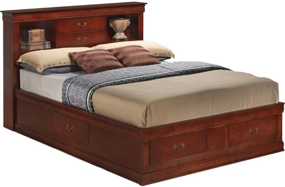 Glory Furniture Louis Phillipe Full Storage Bed in Cherry