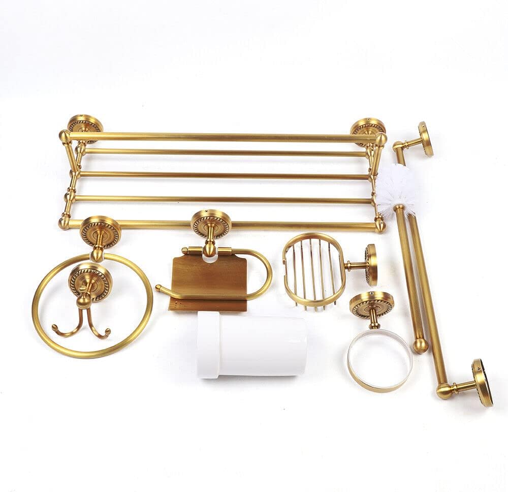 7pcs Gold Bathroom Bathroom Hardware Accessories Set,Cooper Bath Towel Bar Coat Hook Toilet Paper Holder and Soap Holder Towel Rack Ring Towel Hooks, Wall Mounted