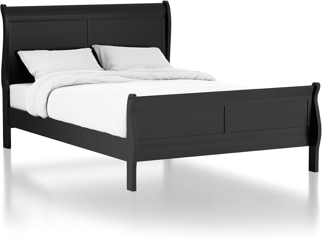 Furniture of America Hypatia Transitional Wood 3-Piece Set, Sleigh Panel Bed and 2-Drawer Nightstand for Bedroom, Queen, Black