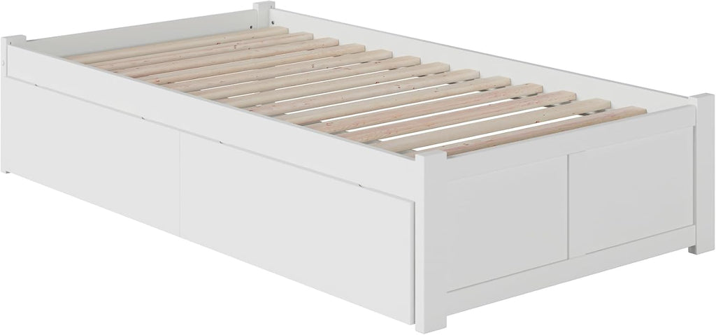 AFI Concord Twin XL Size Platform Bed with Footboard & Storage Drawers in White