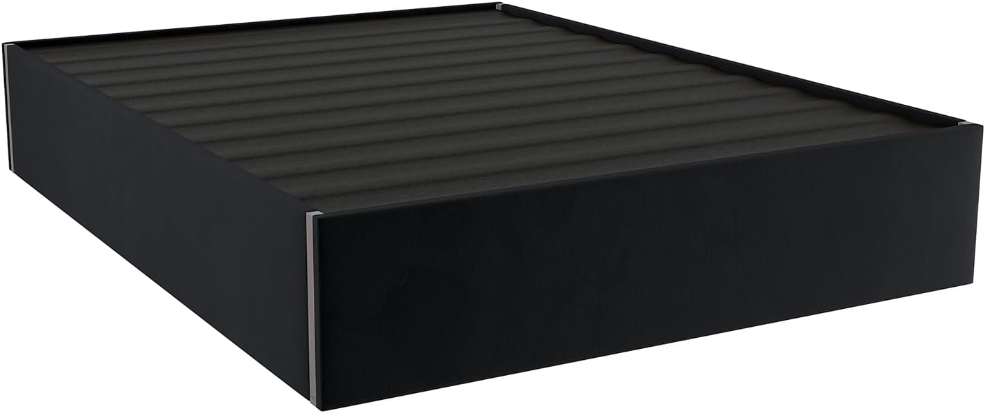 VANT Upholstered Platform Bed - Queen Size - Velvet Black - Easy Assembly Bed Frame No Box Spring Needed Foundation for Optimal Support - Sleek Modern Design for Any Bedroom
