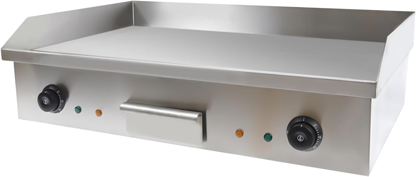 110V Commercial Electric Griddle, 3KW Electric Countertop Flat Top Griddle Commercial Grill with Thermostatic Double Control for Pancakes, Crispy Bacon