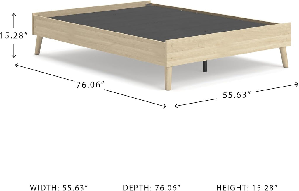 Signature Design by Ashley Cabinella Casual Full Platform Bed with Metal Slats, Wood, Foundation or Box Spring Not Needed, (Headboard Not Included), Light Brown